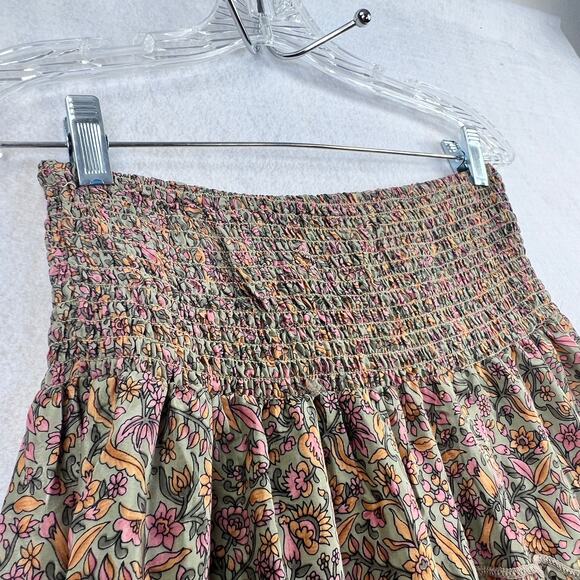 Zury Boho Floral Maxi Skirt Silk Blend Smocked Waist Free Size S Tiered Flowy - Picture 4 of 10